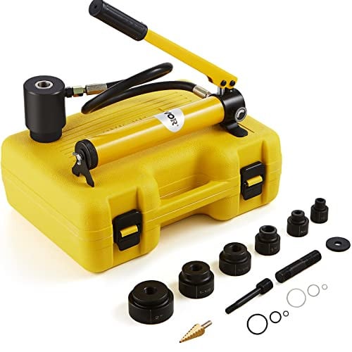 VEVOR Hydraulische gatenponsset 10 ton met handpomp en 6 stansmatrijzen, geel staal