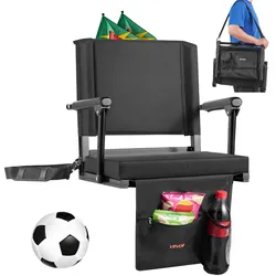 VEVOR Stadionsitz tragbarer Tribünenstuhl mit Rückenlehne & Armlehne, Tribünensitz mit Schultergurt & Getränkehalter & Haken, Stadionstuhl aus 600D Oxford-Gewebe (474,98 mm Gesamtbreite) Schwarz