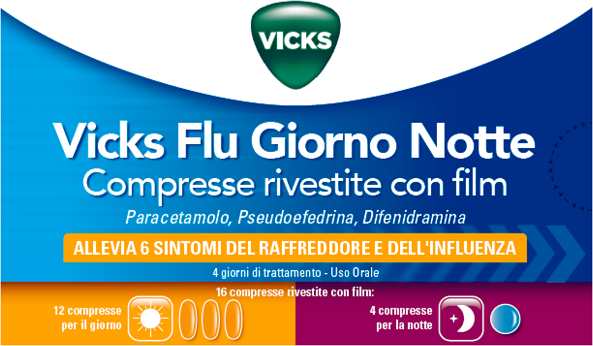 Vicks Flu Giorno e Notte 12 Compresse Giorno + 4 Compresse Notte