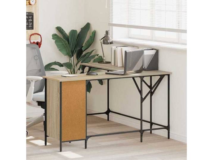 Bureau informatique style industriel loft - Chêne sonoma - Bois d'ingénierie - 141 x 141 x 75 cm - pour télétravail