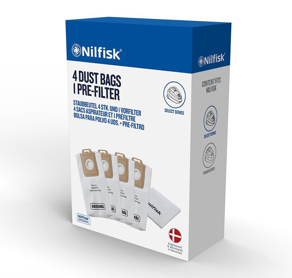 Nilfisk stofzuigerzakken P10-P40 met 1 filter, 4 stuks, wit