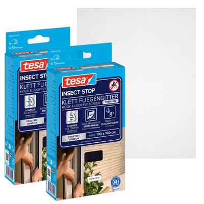 Fliegengitter-Gewebe TESA "Klett Fliegengitter Premium für Fenster, Insektenschutz mit Klettband", schwarz (rahmen: schwarz gewebe: schwarz), B:100cm H:100cm, Insektenschutzgitter, selbstklebende Insektenschutz 100 x 100cm