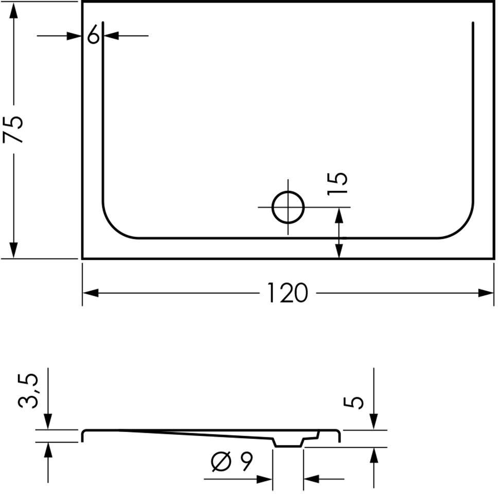 Repabad Como Rechteck Duschwanne 120 x 75 cm