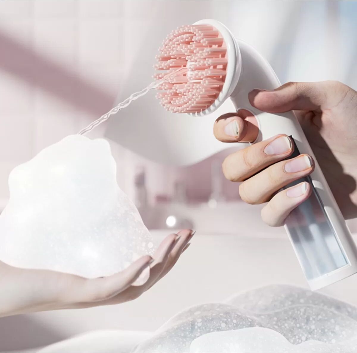 INF Brosse de bain portable pour animaux: Brosse de massage en silicone pour chiens et chats Rose