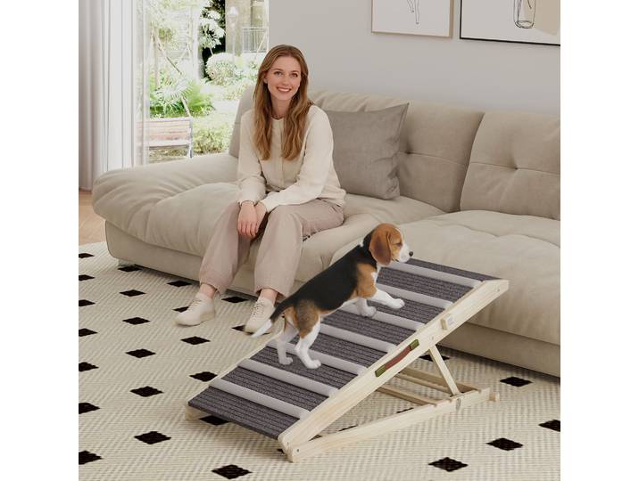 PawHut Rampe Pliante Bois Réglable 35-50cm Antidérapante Chien
