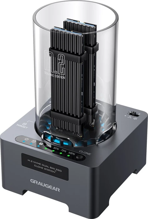 GrauGear DM.2 Klone Station M.2 NVMe SSD mit Lüfter 20Gbit