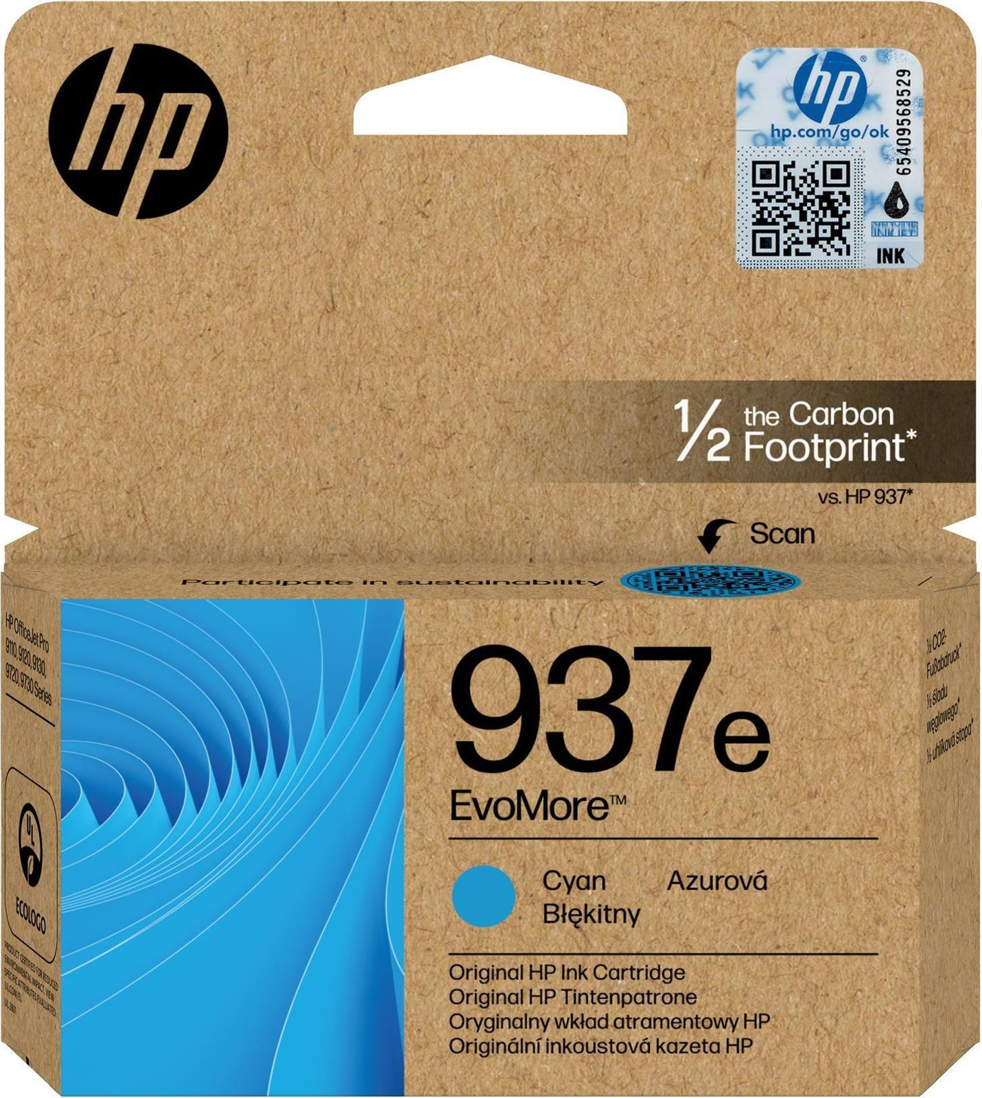 HP Azurová originele inktcartridge 937e EvoMore XL blauw, 1 stuk