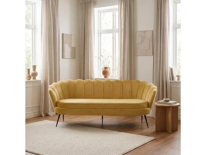 ebuy24 Couch 3 Sitzer - Sofa Nice 3 Personen Velours Currygelb 181x79x78 cm 3er Polstersofa Dreisitzer Wohnzimmersofa modern skandinavisch Stoffsofa Loungesofa Wohnzimmermöbel Sitzcouch Sitzmöbel