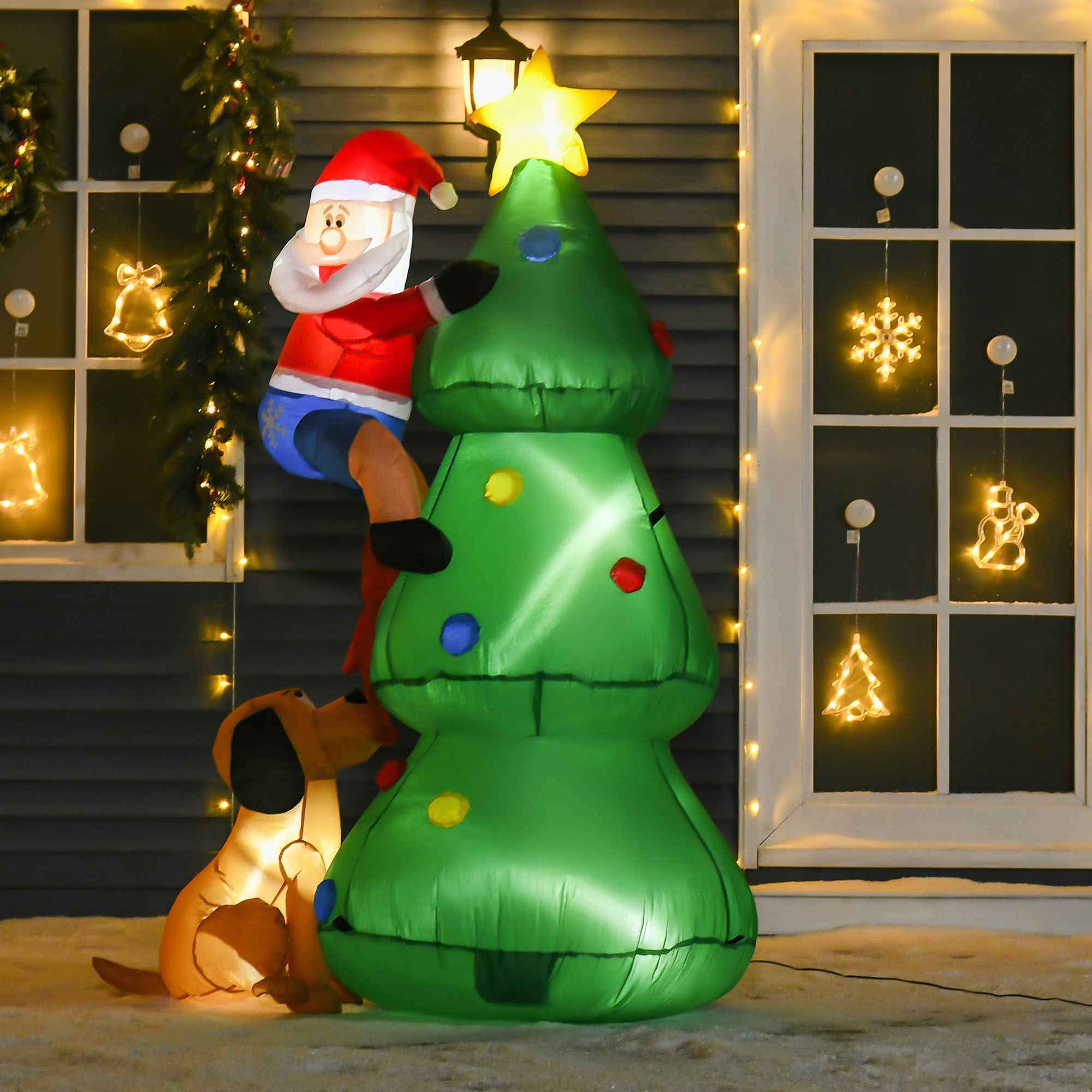 Homcom Albero di Natale Gonfiabile 180cm con Babbo Natale, Cagnolino e Luci LED, Decorazione Natalizia da Esterno Aosom