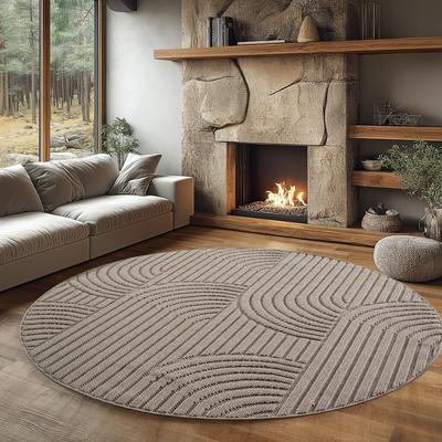 Teppich AYYILDIZ TEPPICHE "HELIX 2201 , auch als Läufer und Rund erhältlich", beige, H:7mm Ø:160cm, Teppiche, Teppich, 3D-Effekt durch Cut-Loop-Webtechnik, Woll-Optik, Bouclé, Wohnzimmer