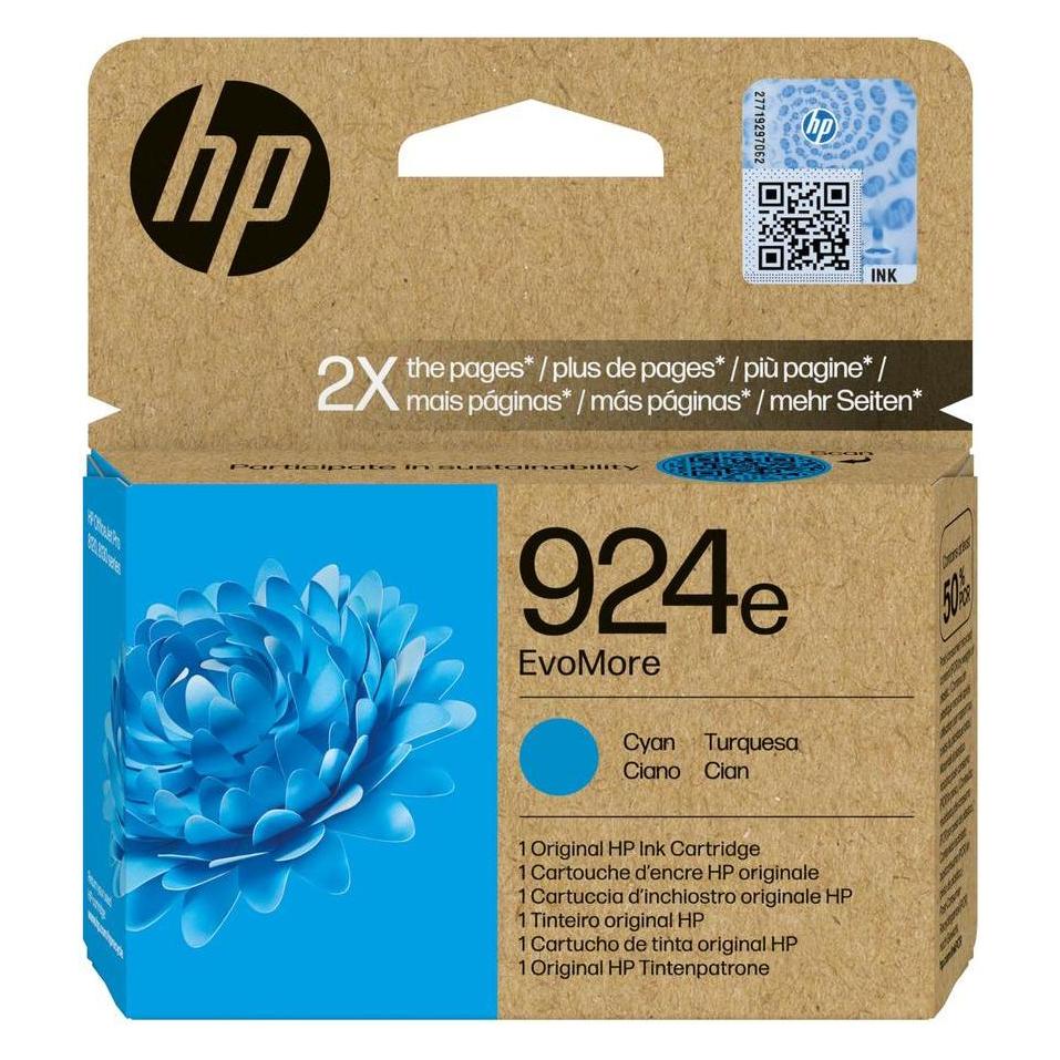 HP Hewlett-Packard 924e EvoMore Cyan Original Ink Cart, 924e (4K0U7NE#LS1)