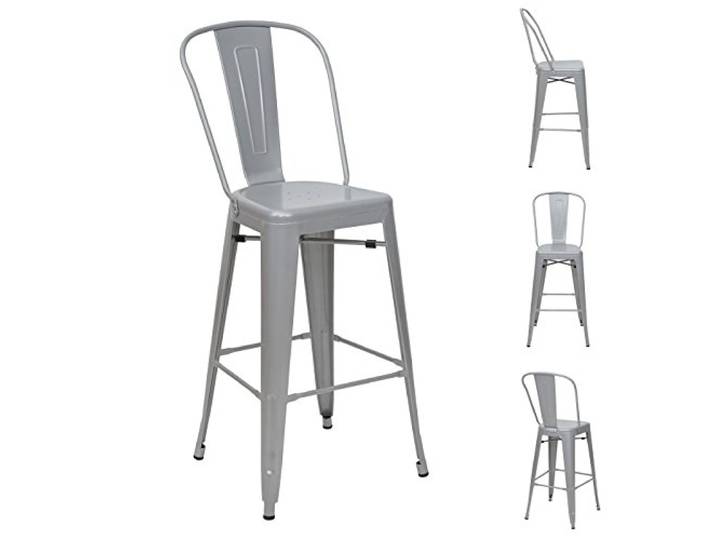 Mendler 4er-Set Barhocker HWC-A73 Metall Industriedesign - grau
