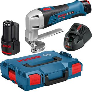 Bosch Blechschere PRO GSC 12V-13, gerade & Kurvenschnitte, Akku, 12 V / 2,0 Ah, mit 2 Akkus und Koffer, Blechstärke bis 1,3 mm