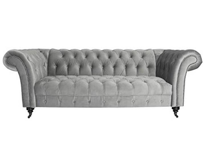 Menzzo Queen Chesterfield 3-Sitzer Sofa mit Samtbezug Silber