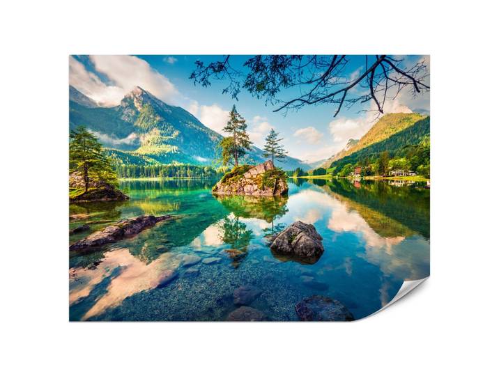 FOTOTAPETE für Schlafzimmer Bergsee Nadelbäume Felsen Natur Landschaft 200x140