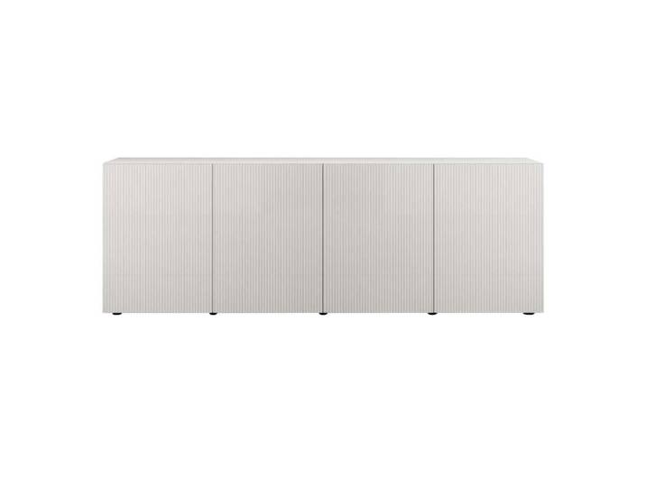 Buffet 4 portes blanc façades relief à stries verticales