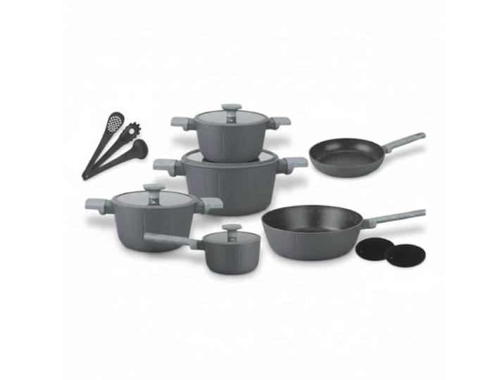 ZILNER Töpfe & Pfannen Set, 15-teilig, Marmorbeschichtung, Graphit Kochtopf-Set mit Marmorbeschichtung, für alle Herdarten inkl. Induktion, Antihaftbeschichtung, Aluminiumguss, moderne Küche