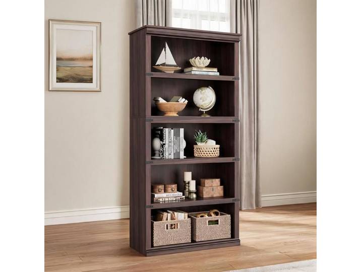 Bibliothèque 5 niveaux – Hauteur 171 cm – Étagère 80 cm – Style fermier – Pour livres décoration – Cerisier