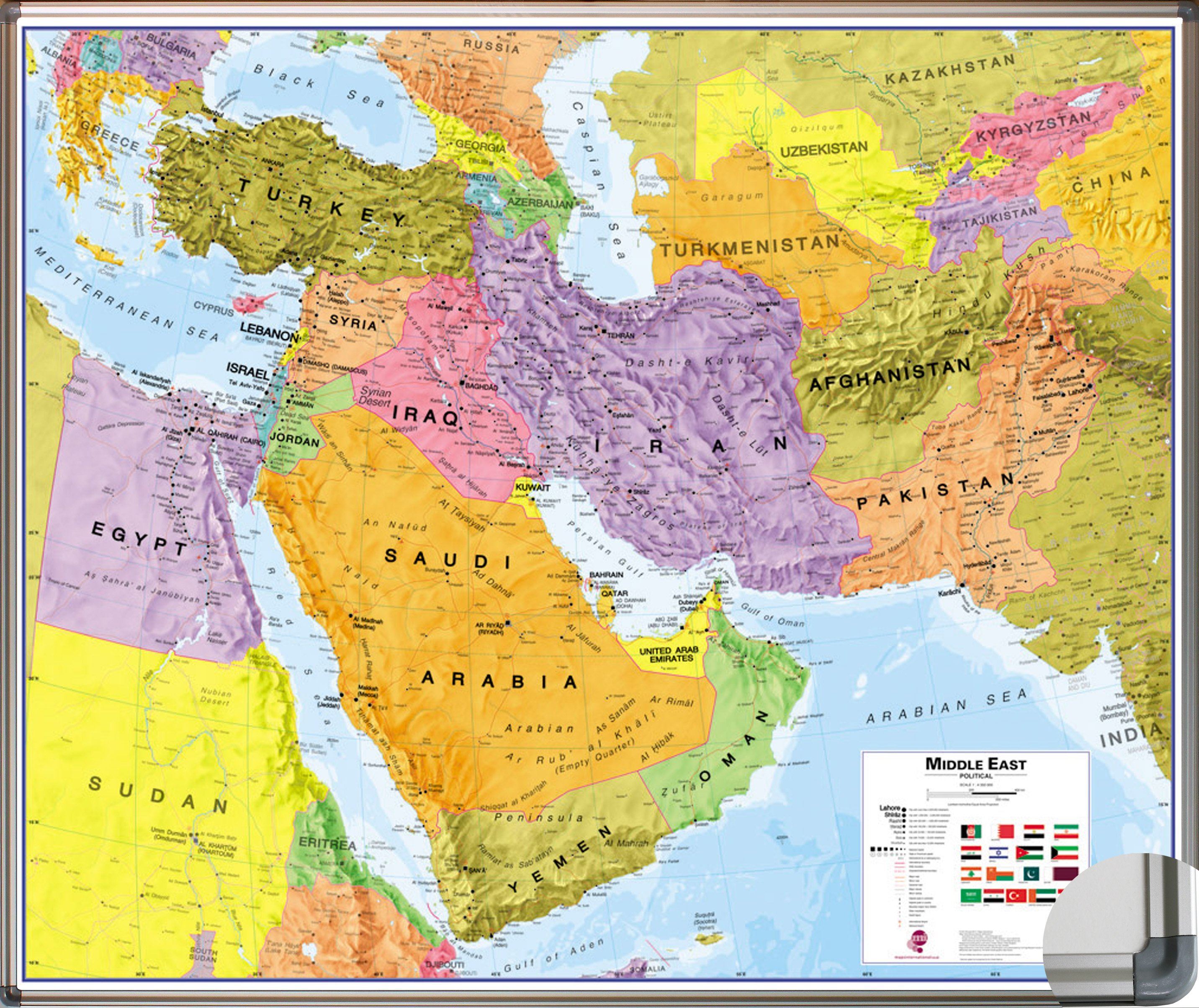 Panneau épinglable (en anglais) - Moyen Orient politique - 120 x 100 cm   Maps International