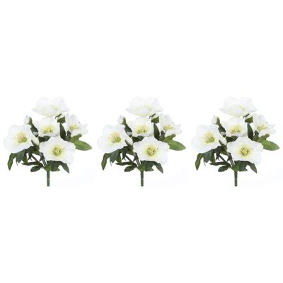 Winterliche Kunstpflanze CREATIV GREEN "Weihnachtsdeko", weiß, H:25cm, Polyester, Kunstpflanzen, 3 Büsche mit je 7 Blüten und Knospen