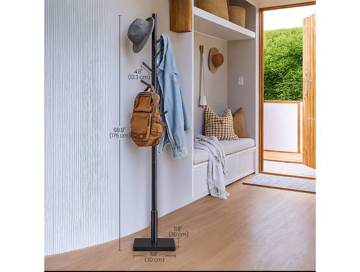 Porte-manteau en bois massif Bhelsi 30 x 175 x 30cm Noir/Noir