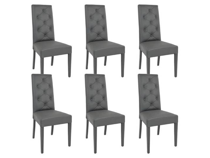 TREVI - Lot de 6 Chaises Simili Gris et Pieds Laqués