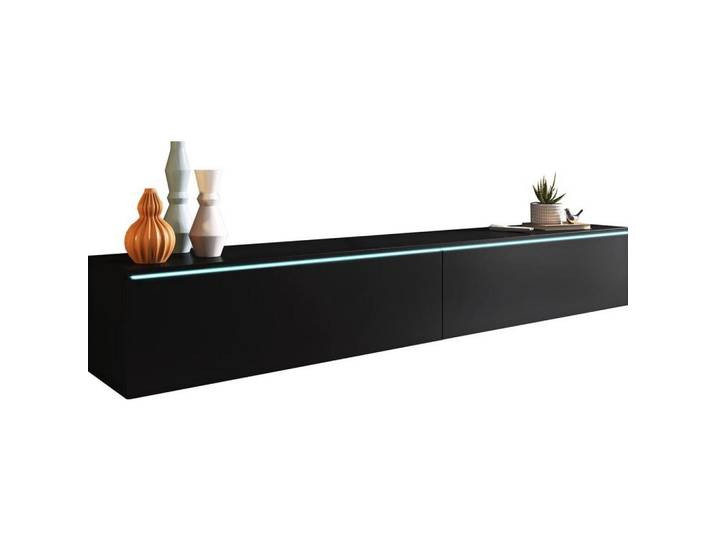 P & B Lowboard, Graphitfarben, Kunststoff, 180x30x33 cm, Fsc, Made in EU, stehend, hängend, Beleuchtung, in verschiedenen Holzdekoren erhältlich, Wohnzimmer, TV Möbel, Lowboards, Lowboards stehend