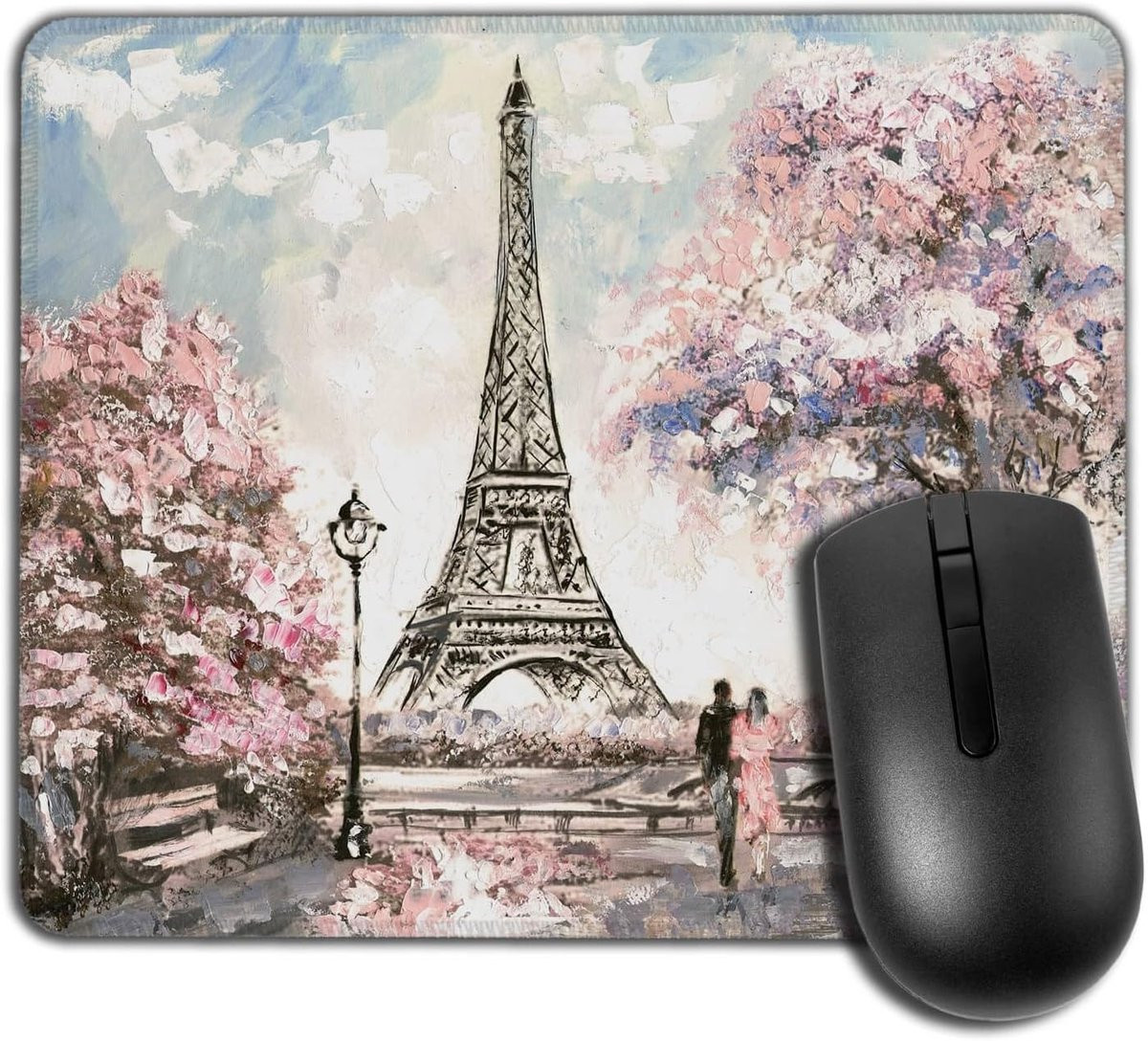 Rechthoekige Antislip Muismat met Parijs Eiffeltoren Olieverf Schilderij - Desktop Beschermer