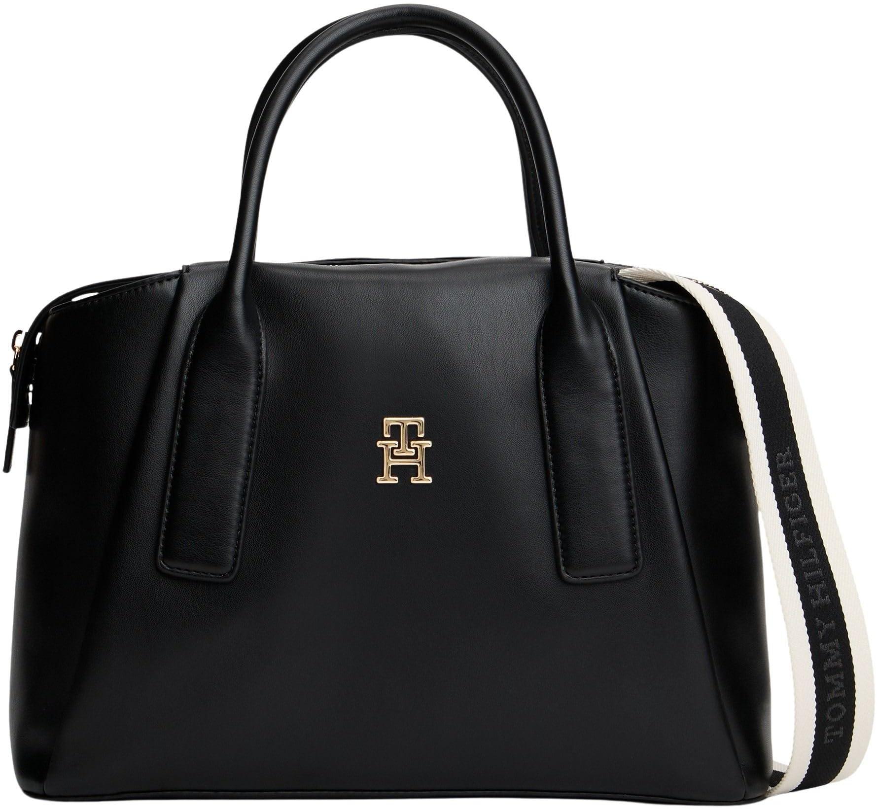 Tommy Hilfiger Damen Satchel Bag Tasche Essential mit Branding, Schwarz (Black),