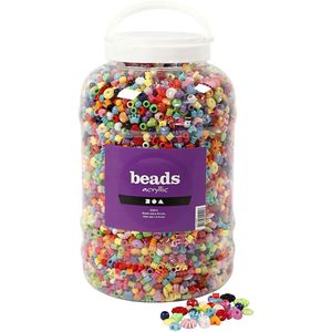 Creativ-Company Perlen 61805, im Eimer, zur Schmuckherstellung, Kunststoff, verschiedene Farben & Formen, 6-20 mm, 8100 Teile