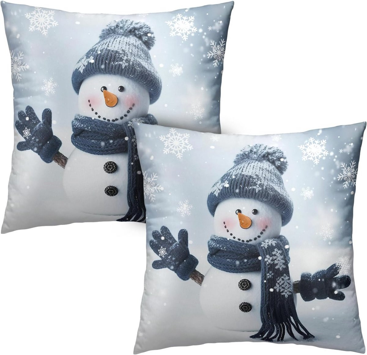 Set van 2 Winter Sneeuwpop Kussenslopen - Decoratieve Kerst Kussencovers