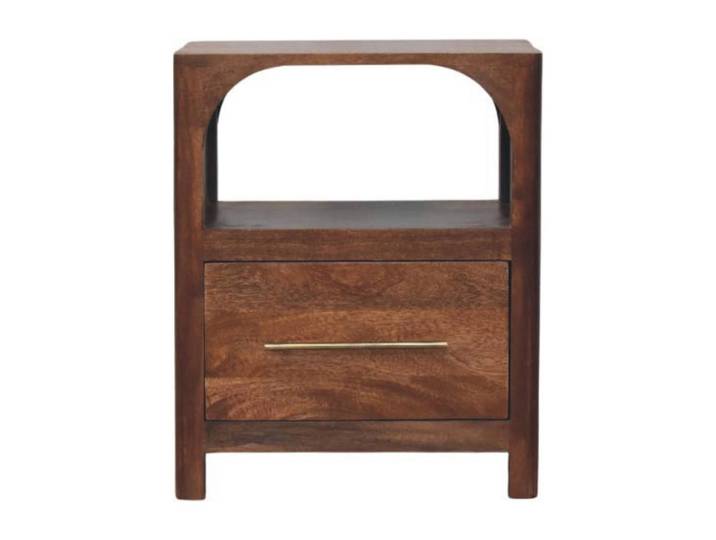 Artisan Furniture Nachttisch mit Roasted-Almond-Finish, 1 Schublade, 1 offene Ablage, sanftes Braun., Holz, Echtholz,Mangoholz, Quadratisch, 45x55x35 cm, Schlafzimmer, Nachttische