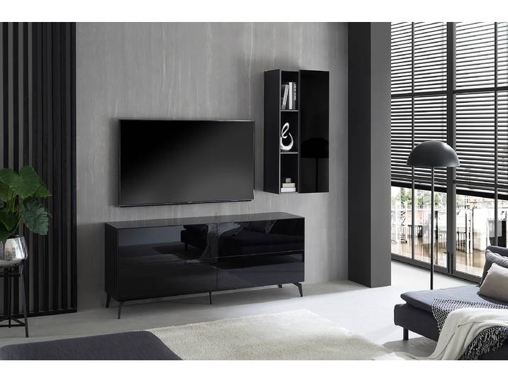 Variables TV-Lowboard Glas, lackiert Schwarz/Schwarz 181 x 63 x 42cm