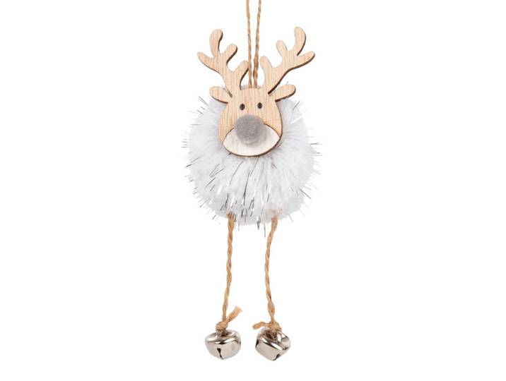 Weihnachtliche Hängedeko, Pompon, Rentier mit Glöckchen