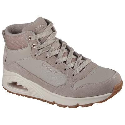 Keilsneaker SKECHERS "UNO-STACRE SHINE", Damen, Gr. 36, taupe, Lederimitat, Textil, Veloursleder, Schuhe, High Top Sneaker, Schnürboots mit Luftkammern Sohle