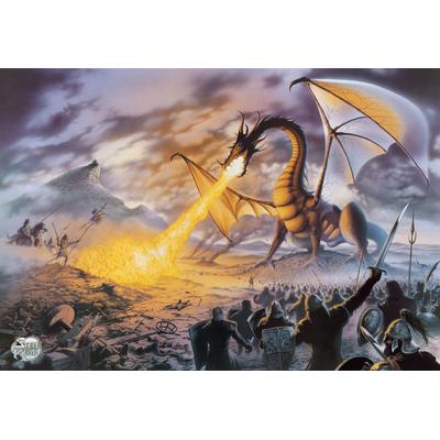 Fototapete PAPERMOON "DRACHE und RITTER, FANTASIE", bunt, B:4,5m L:2,8m, Vlies, Tapeten