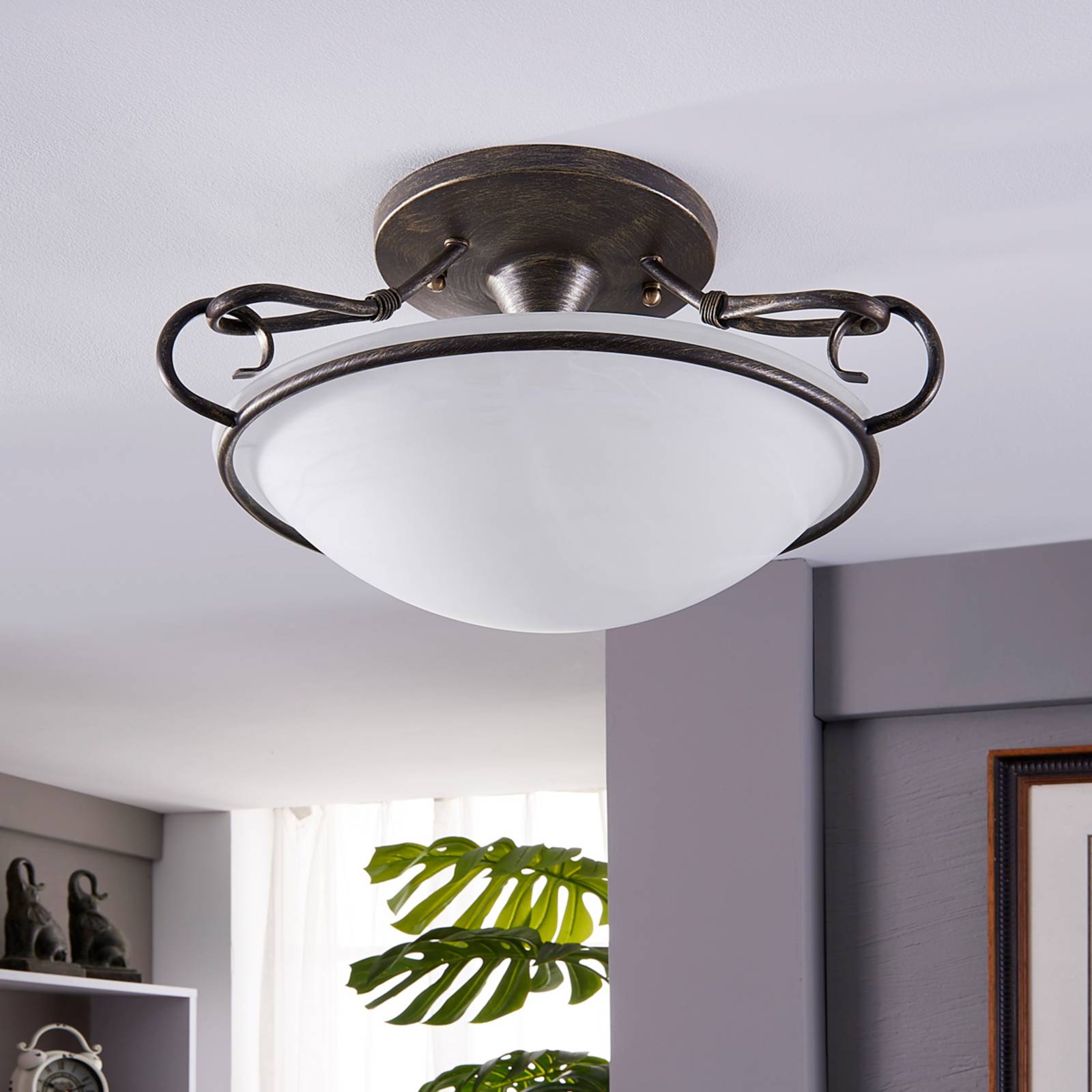 Ceiling Light Rando Lindby, dimmable, Alu / grey / zinc, Living / Dining Room, metal, Country House / Rustic, Ceiling Light