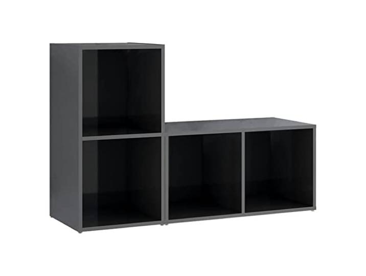 GKHPYURE TV-Schrank 2 Stück grau glänzend 72 x 35 x 36,5 cm Holz Horizontale oder vertikale Aufstellung, 2 Ablagefächer, Montage erforderlich