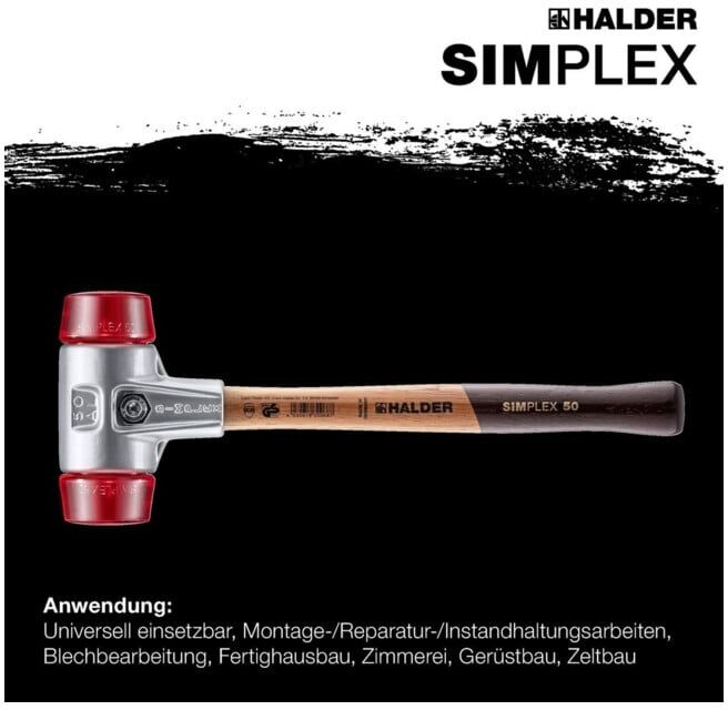 HALDER Maillet anti-rebond SIMPLEX avec embout en plastique (rouge) 40A mm (3106.040)