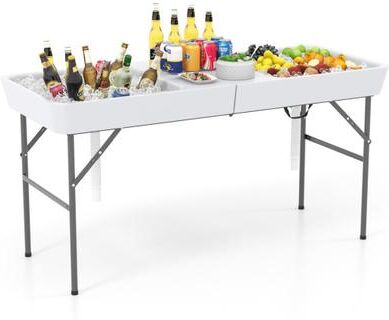 Costway 5 FT Folding Ice Cooler Table with Double Sinks for Camping Party Picnic Wedding-White