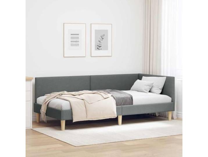 Stoff und Sperrholz Eckbettgestell als Sofa nutzbar rechteckiges Design Eckbettgestell Dunkelgrau 90x190 cm Stoff Sperrholz L-Form Schlafsofa mit Lattenrost Platzsparendes Tagesbett Kleine Wohnung
