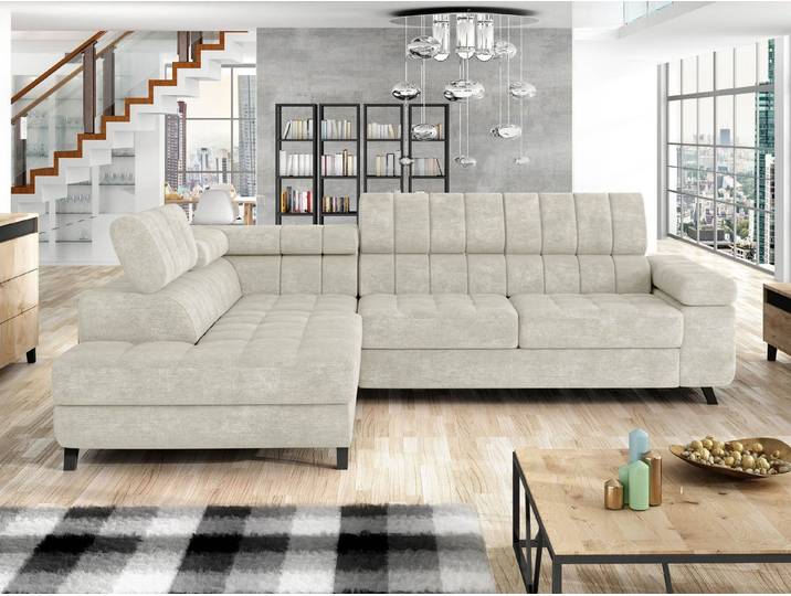 MIRJAN24 Ecksofa Nord, mit Bettkasten und Schlaffunktion, Typs L , Einstellbare Kopfstützen, 264x203x73 cm