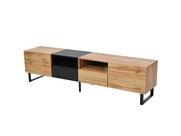 ComfortXL Lowboard De-40580 2 Türen und 2 Schubladen mit PVC-Kanten Holz, Naturfarben, 190x48x38 cm, Wohnzimmer, TV Möbel, Lowboards, Lowboards stehend