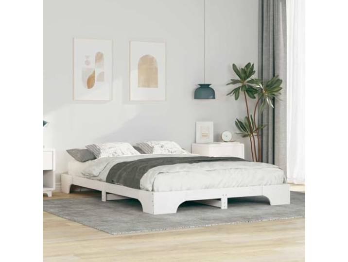 RJPLMFV Bettgestell, massives Kiefernholz, Weiß, 140 x 220 cm Lattenrost inklusive, modernes Design, langlebig, ohne Lattenrost, einfache Reinigung