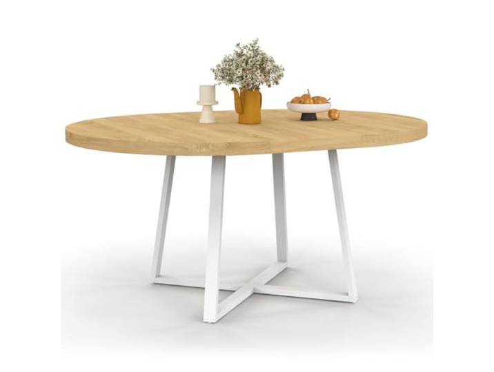 IDMarket - Ausziehbarer runder Esstisch Selma 4-8 Personen Holz und Weiß 110-150 cm