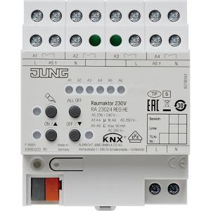 Jung Schaltaktor RA 23024 REGHE, für Smart Home, 6 Kanäle, 16 Ampere, für Hutschiene, KNX