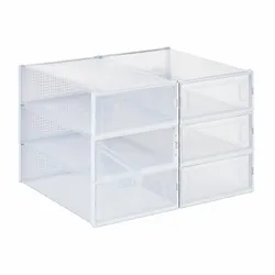 Relaxdays Schuhboxen 6er Set, für Stiefel, Stiefelbox, stapelbar, bis Gr. 44,5, Lüftungsschlitze, faltbar, transparent