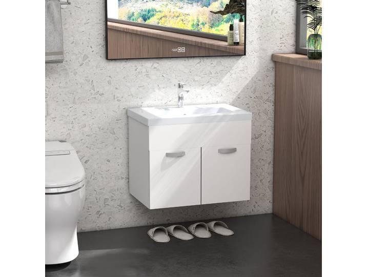 Kleankin Meuble Suspendu Salle de Bain 61cm Blanc Brillant