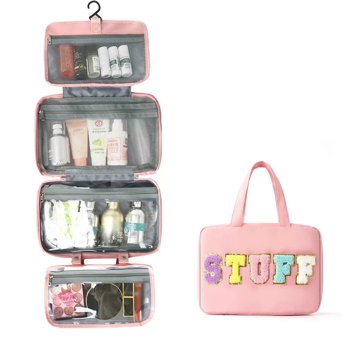 INF Trousse de toilette suspendue pour voyage - Trousse de maquillage étanche Rose
