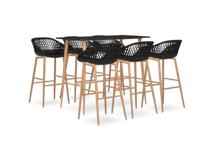 Xolmizyn 7-tlg. Bar-Set, Bartisch & 6 Barhocker, MDF-Platte, Schwarz Moderne Optik, Für Esszimmer & Bar, Ergonomische Sitzschale